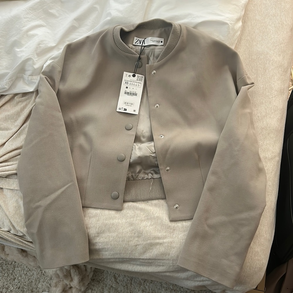 Beige linen bomber jacket